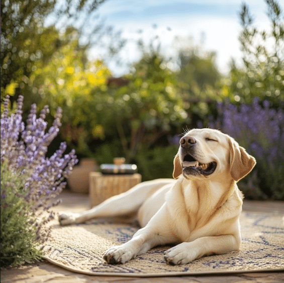 Image illustrant l'huile de chanvre Thilife pour le bien-être des chiens et chats, posée sur un fond naturel