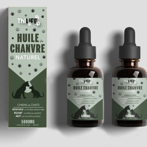 Pack de deux huiles de chanvre Thilife, naturel et saveur bœuf, pour chiens et chats, présentant des bénéfices pour la santé immunitaire et la réduction du stress